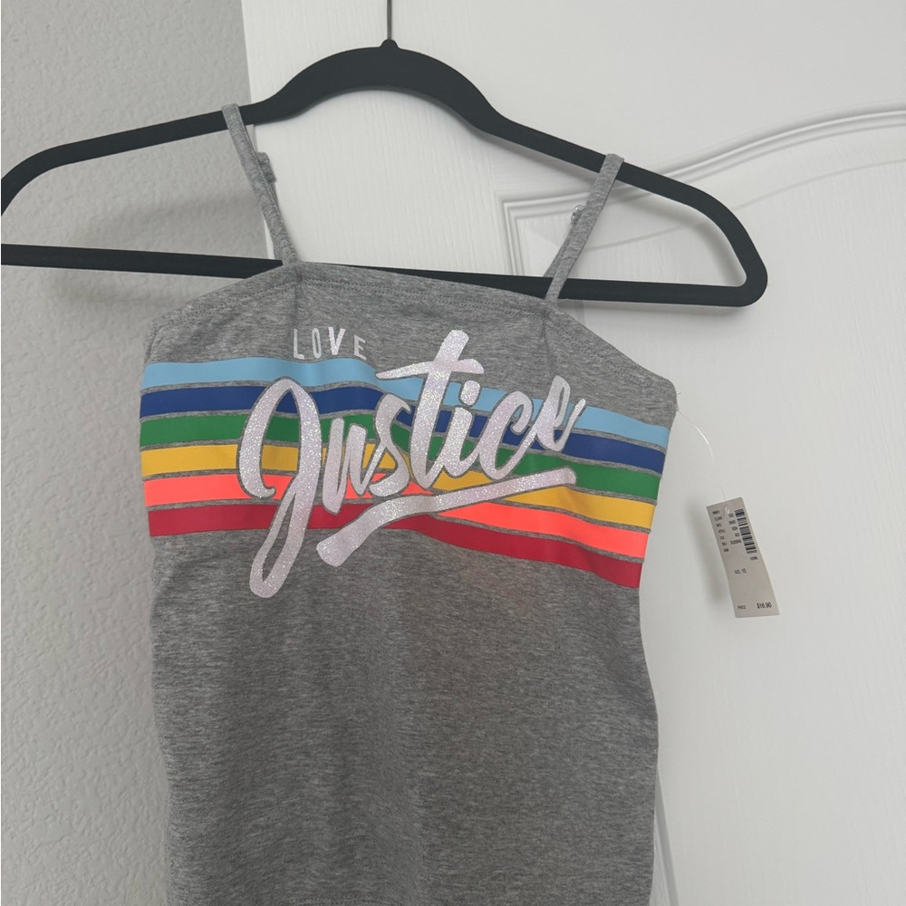 Justice Gray Tank with Glitter Accents